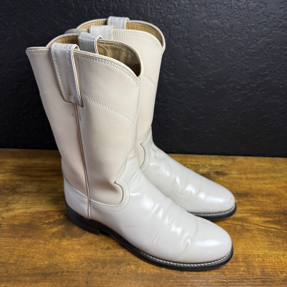 Diamond‎ J 3713 White Leather Western Cowboy Boots Womens Size 5.5 B